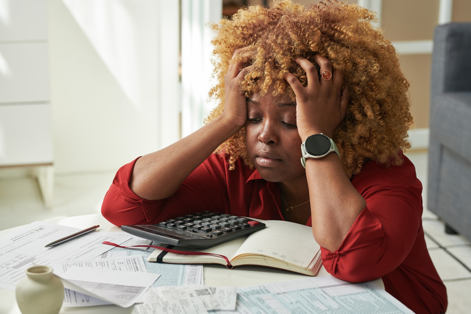 Woman tired of her bills and debts